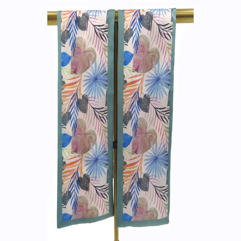 2021 Gift Crepe Satin Floral Scarf Rectangular Ribbon Satin  Shawl Scarf Women Vintage Scarf