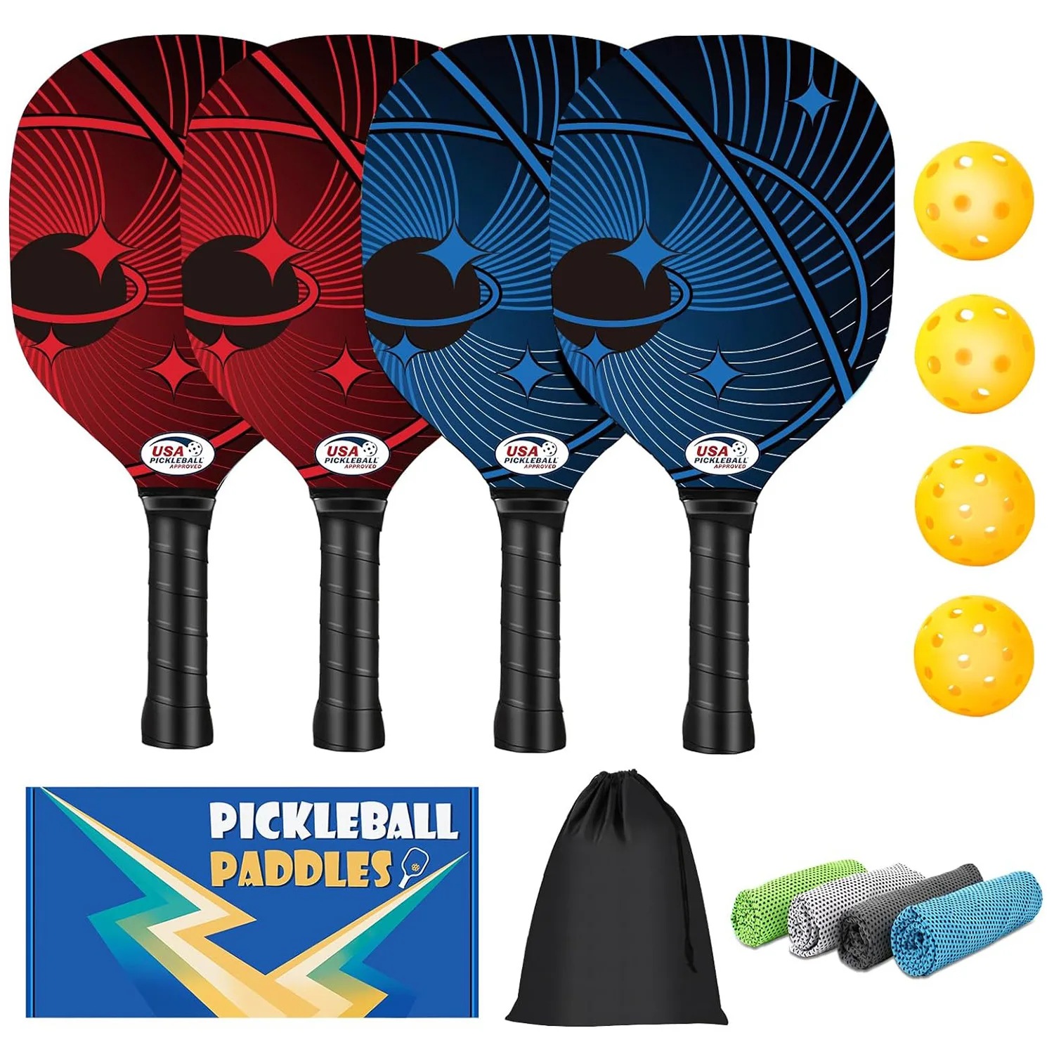 Pickleball Paddle Edge Guard Tape OEM USAPA Approved Fiberglass Pickleball Set of 2/4 with Pickleball Paddles