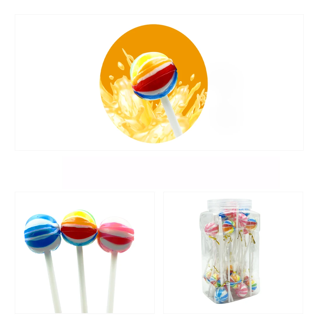 Wholesale Colorful Ball Shape Mixed Fruit Assorted Stick Multi-coloured Sweet Lollipop