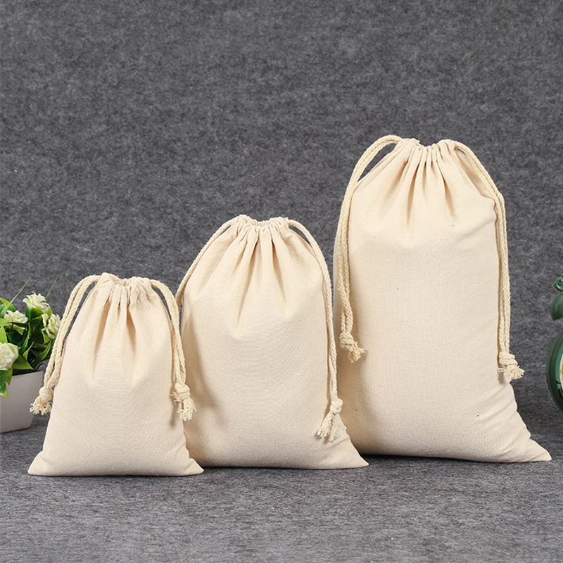 Eco friendly biodegradable cotton bags drawstring small cotton muslin pouch cotton drawstring gift bag with custom logo design