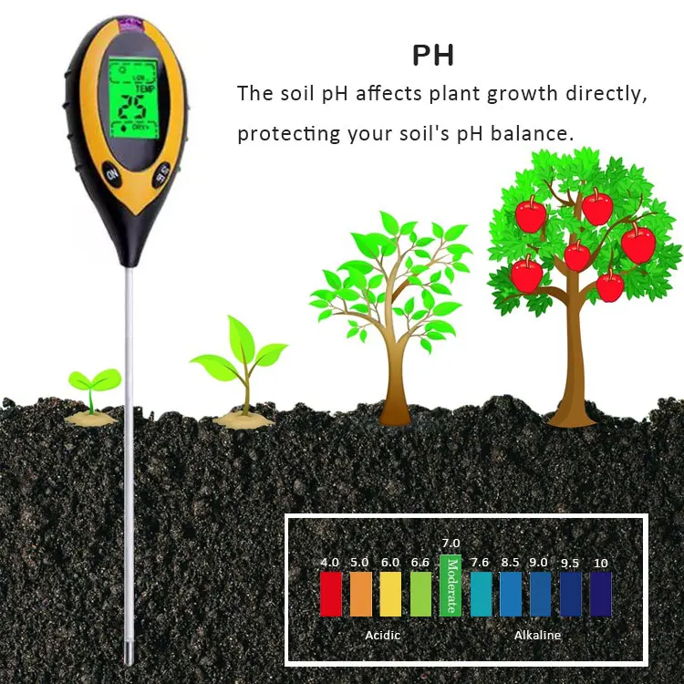 4-in-1 soil moisture sensor with battery testing PH sunlight temperature humidity used in agriculture gardening