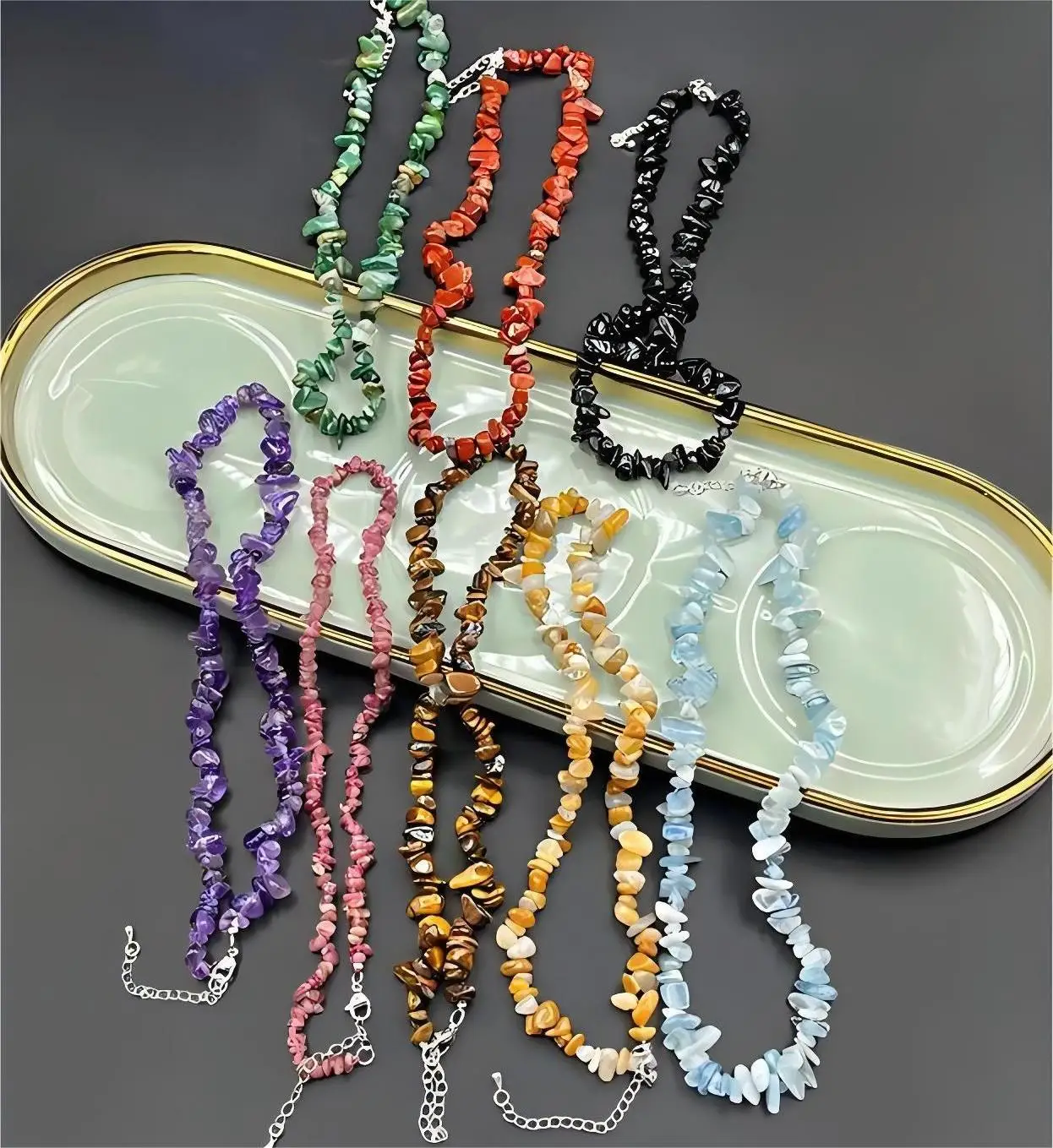 5-8mm Natural Crystal Quartz Tumbled Chip Stone With Buckle Choker Irregular Shaped Drilled Gravel Fashion Jewelry Necklace