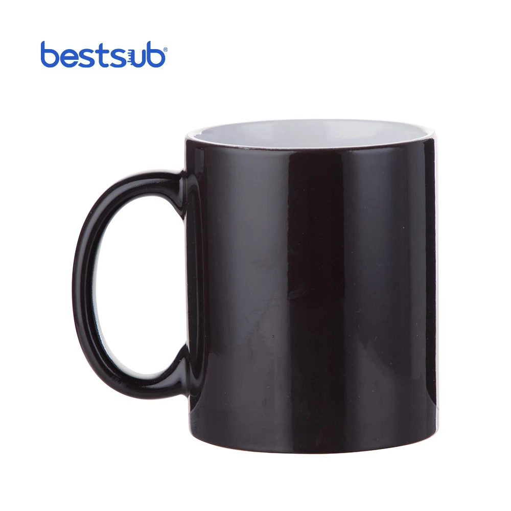 BestSub Wholesale Custom Personalized Black Ceramic Heat Sensitive Magic Color Changing Coffee Mugs for Sublimation B2CB