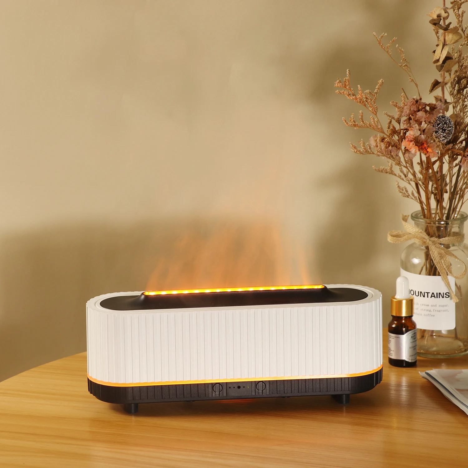 Customizable 200ML Rectangle Box Flame Aroma Diffuser home Commercial Use Essential Oil LED Light Air Humidifier Cool Mist Make