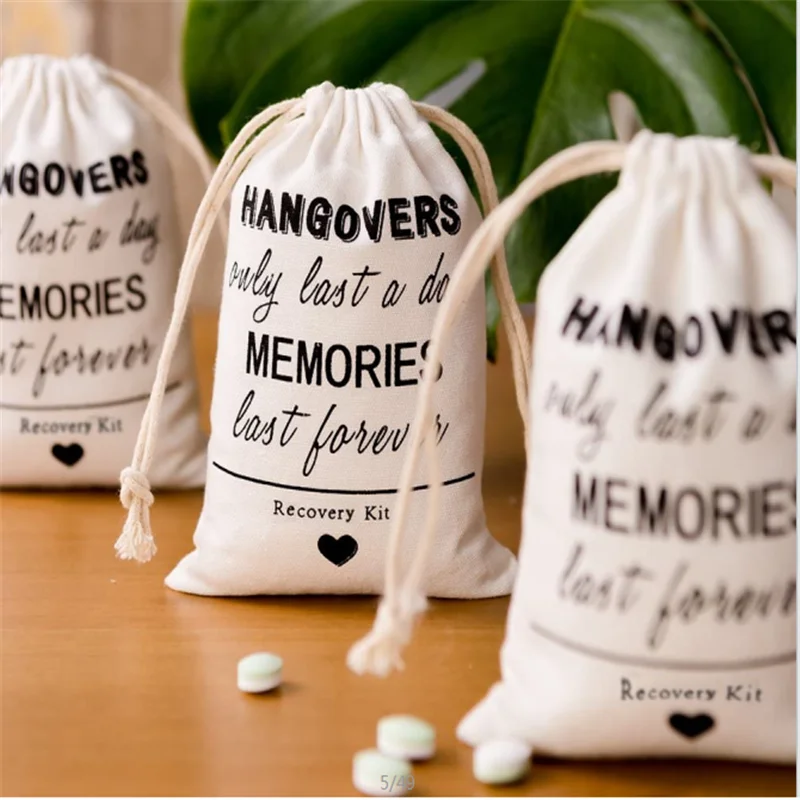 Bachelorette party cotton gift bags/hangover kit muslin bags/4x6 muslin bachelorette favor bag