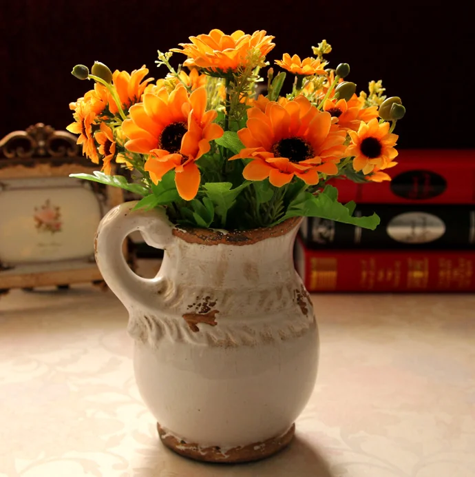 American Country Home Decoration Gift, Antique Flower Ware Blue Archaistic Porcelain Pot Ceramic Vase