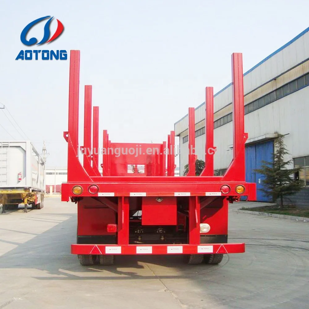 Timber Logging Transport Platform Log Truck Semi Trailer with side posts pipes