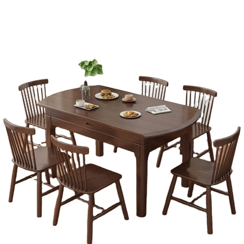 Full solid wood dining table Nordic household retractable variable round table 6- 8 people folding square dual-purpose table