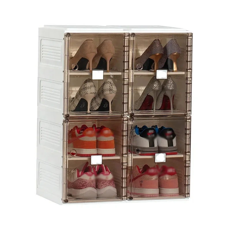 Customized Logo Hot 6 Pack Set Stackable Shoe Storage Box Crates Plastic Clear Sneaker Box For Shoes Display Shoe Case