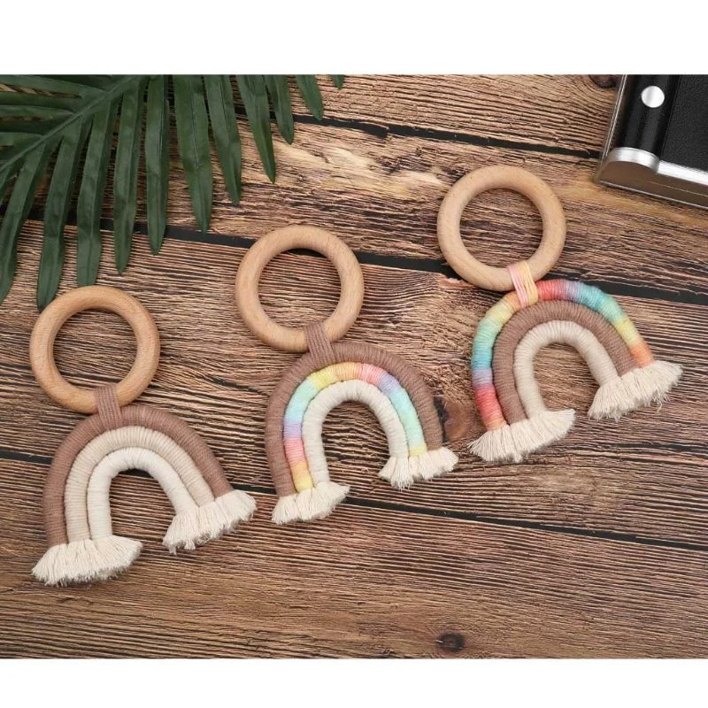 
Rainbow Macrame Teether Wooden Teething Ring 