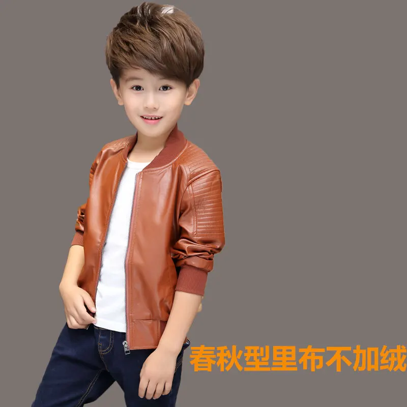 Trendy children clothes boys fleece coats baby pu leather jacket black brown toddler boys jacket for winter