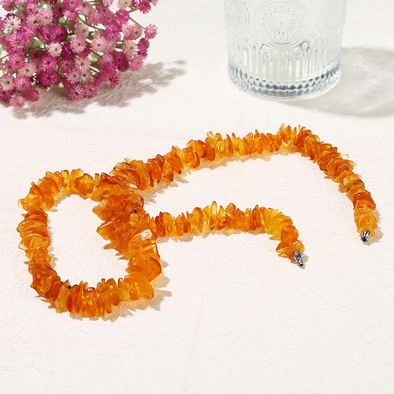 JD GEMS Handmade Baroque Style Irregular 100% Real Original Amber Beads Jewelry Natural Beeswax Amber Gravel Necklace