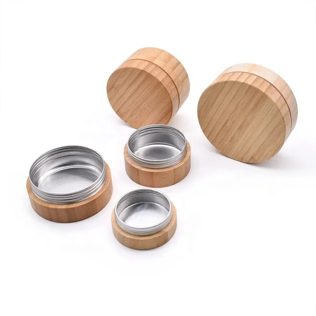 Tin Jar Aluminum Bamboo Jar With Aluminum Black Glass Jar Aluminum Lid