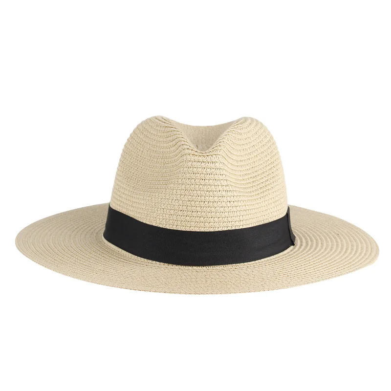 Women Wide Brim Straw Panama Roll up Hat Belt Buckle Fedora Beach Sun Hat UPF50+