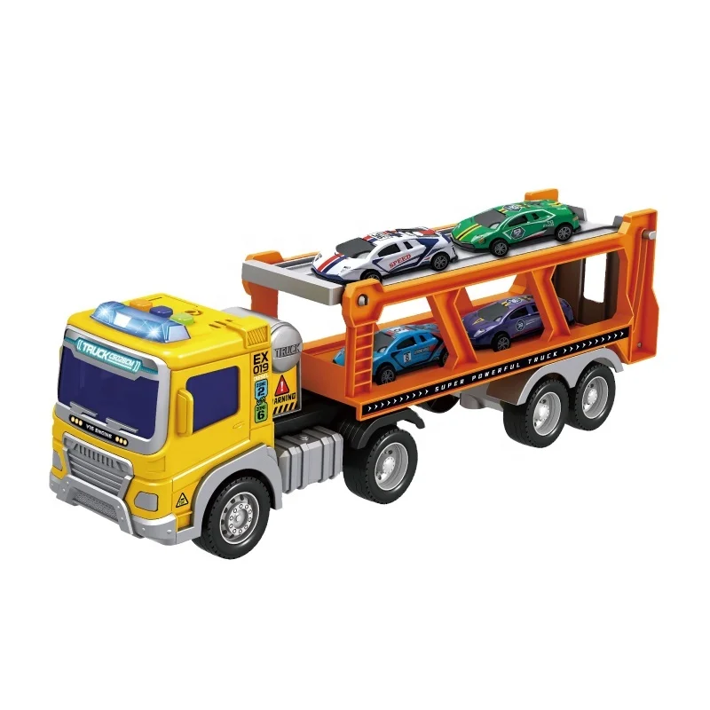 Lights And Sounds  pull back car Trailer Engineering Pull Back Vehicle Car Carrier Truck for kids