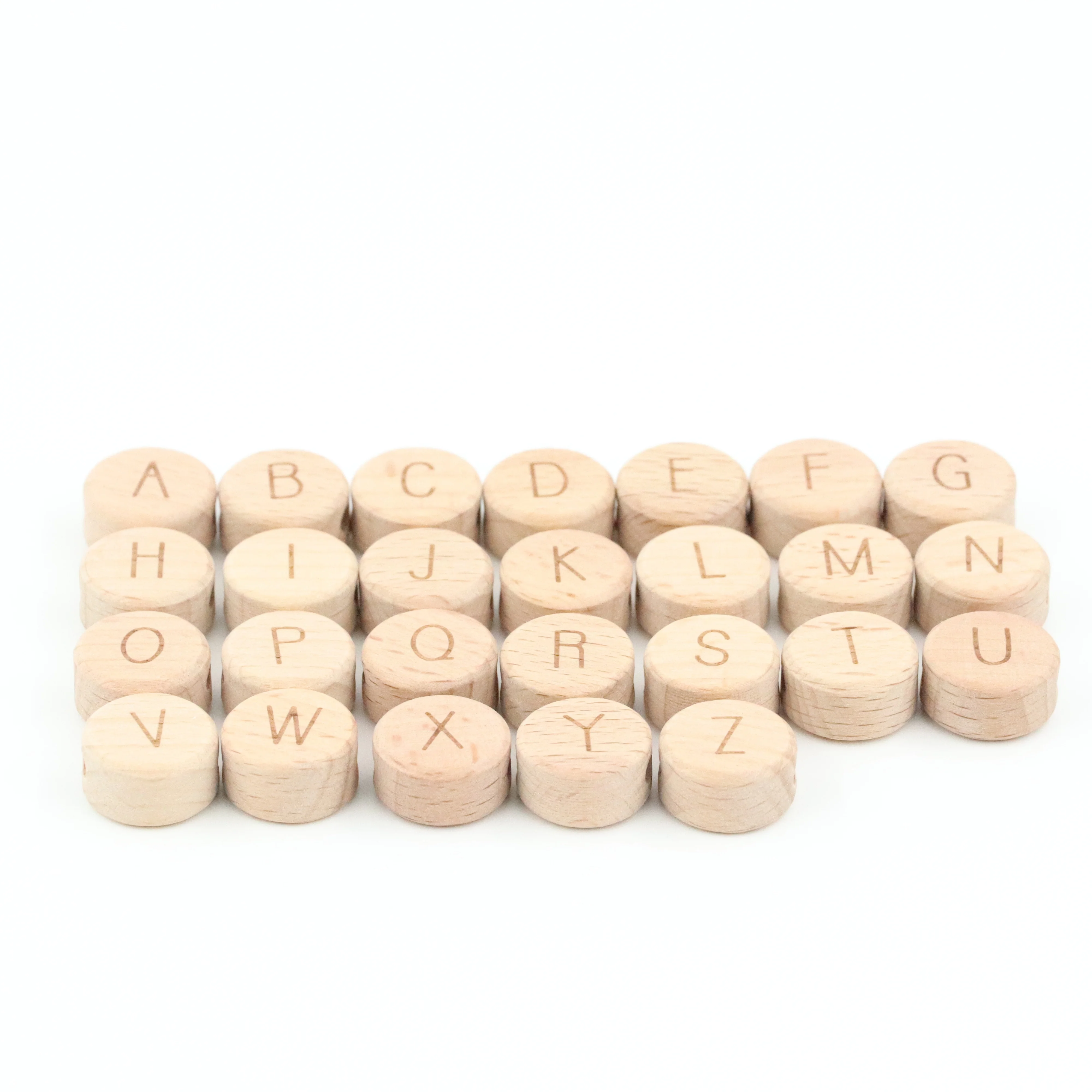 Nursing Accessories 15mm  Natural Beech Wooden Flat Round Letter Beads