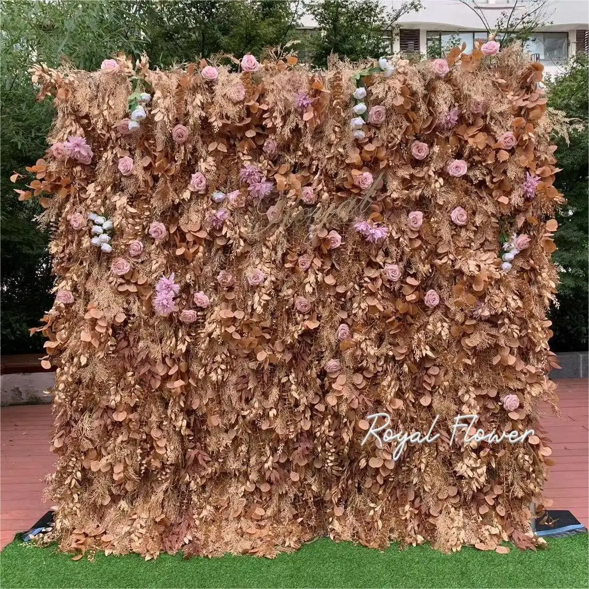 Wedding Home Decor Floral Background Mat Pink Silk Rose Flower Wall Backdrop Panel 3d Roll Up Cloth Artificial Flower Wall