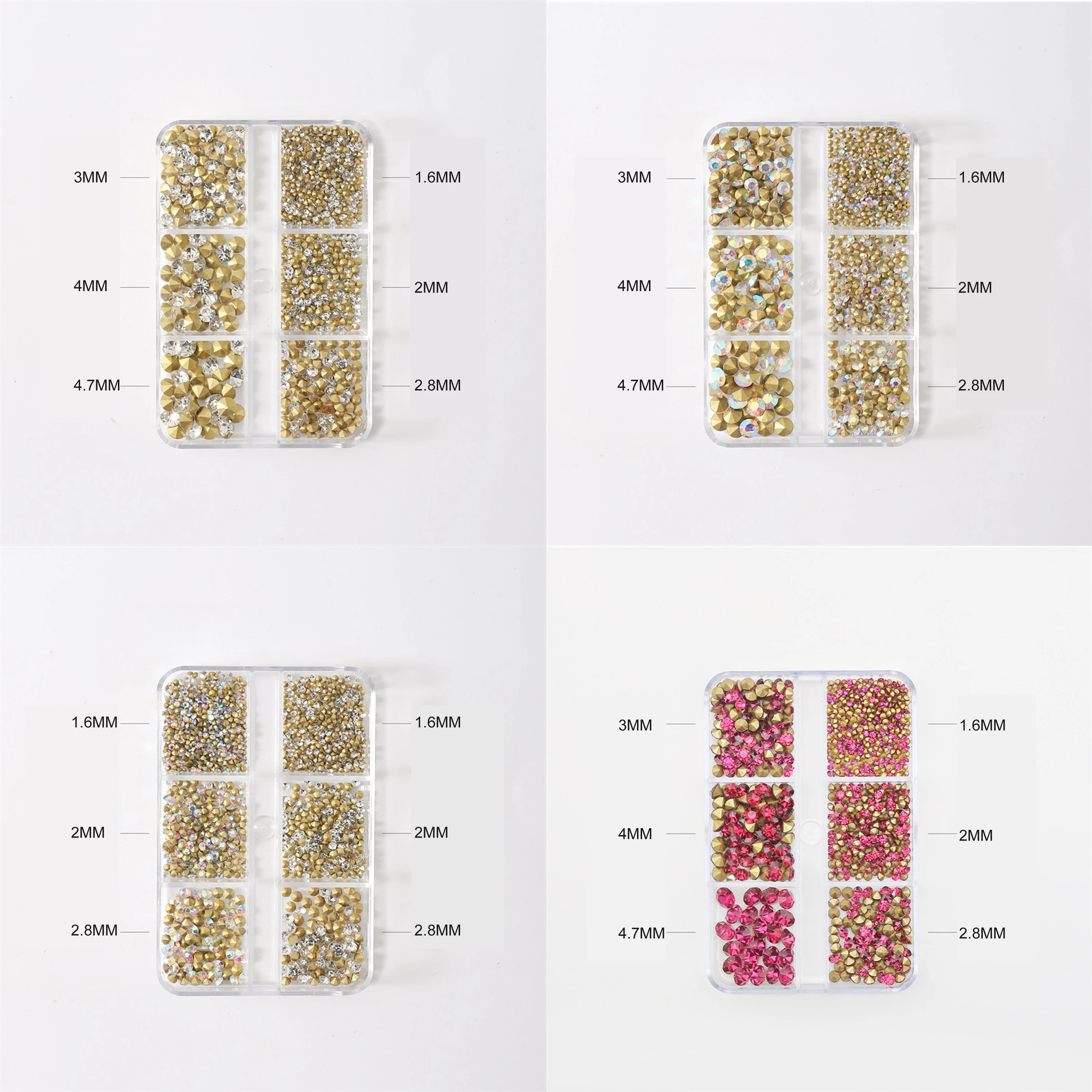 Flatback Rhinestones Kit Mixed 6 Sizes Non Hotfixed 3D Diamond Rhinestones DIY Nail Art Decoration Nail Gems Stones