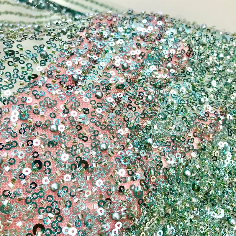 Luxury sequin embroidered beads handmade bride French beaded lace fabric WS3444