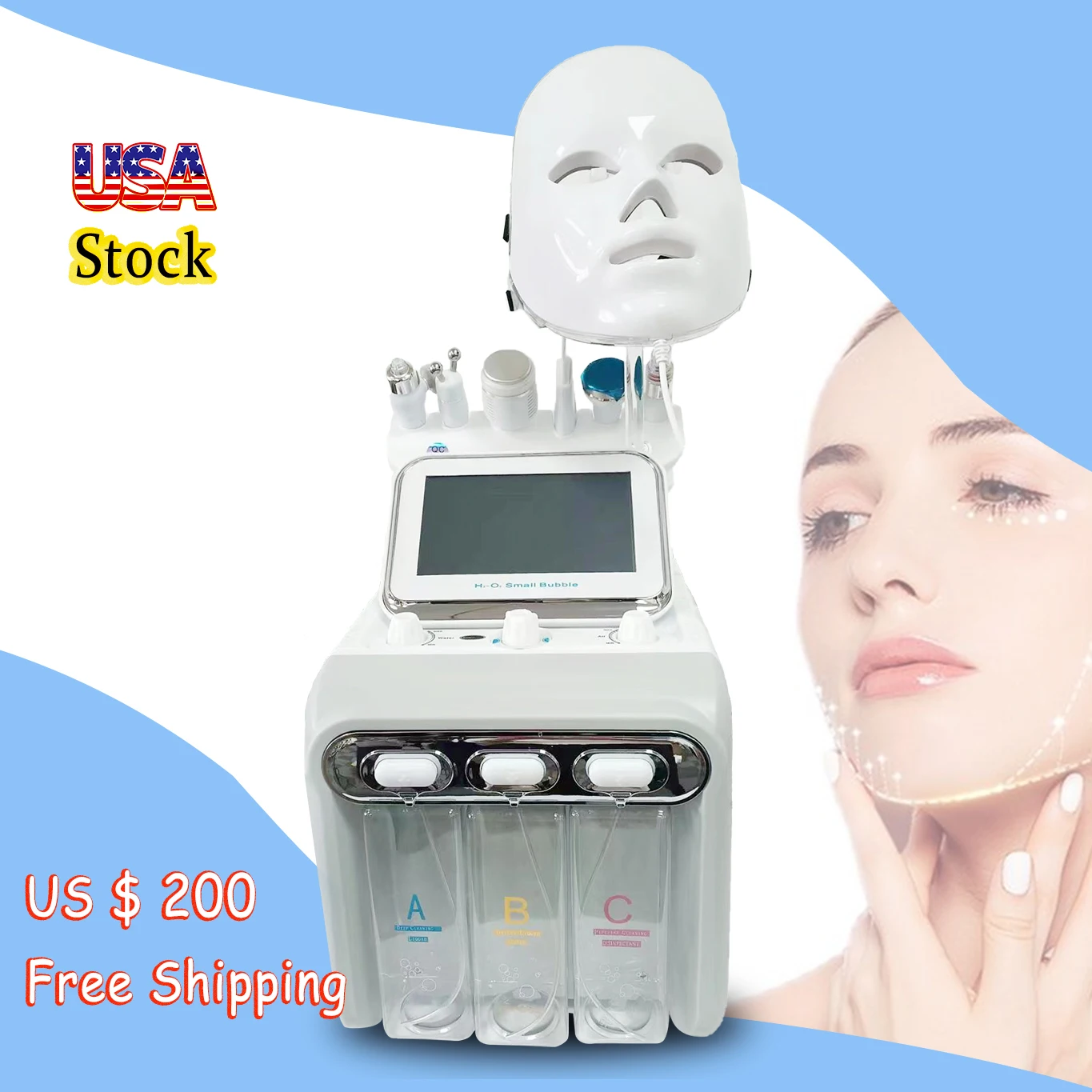 7 in 1 hydra dermabrasion oxygen jet peel machine h2o2 oxigen facial machine with led mask