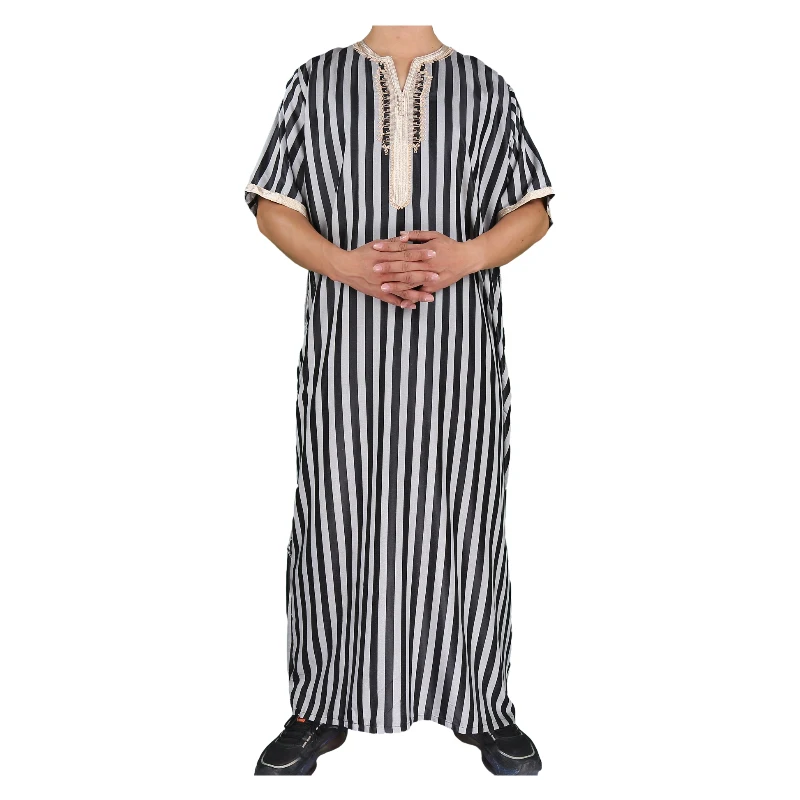 Мусульманский Стиль марокканский мужской Thawb с коротким рукавом полосатая ткань размер 54-62