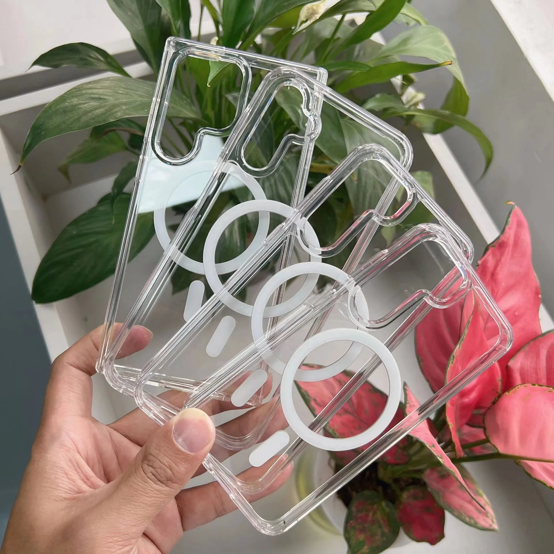 Anti Yellow Clear Case For Samsung Galaxy S22 S23 ultra Phone Case TPU+PC Magnetic Shockproof Transparent Clear  Phone Case