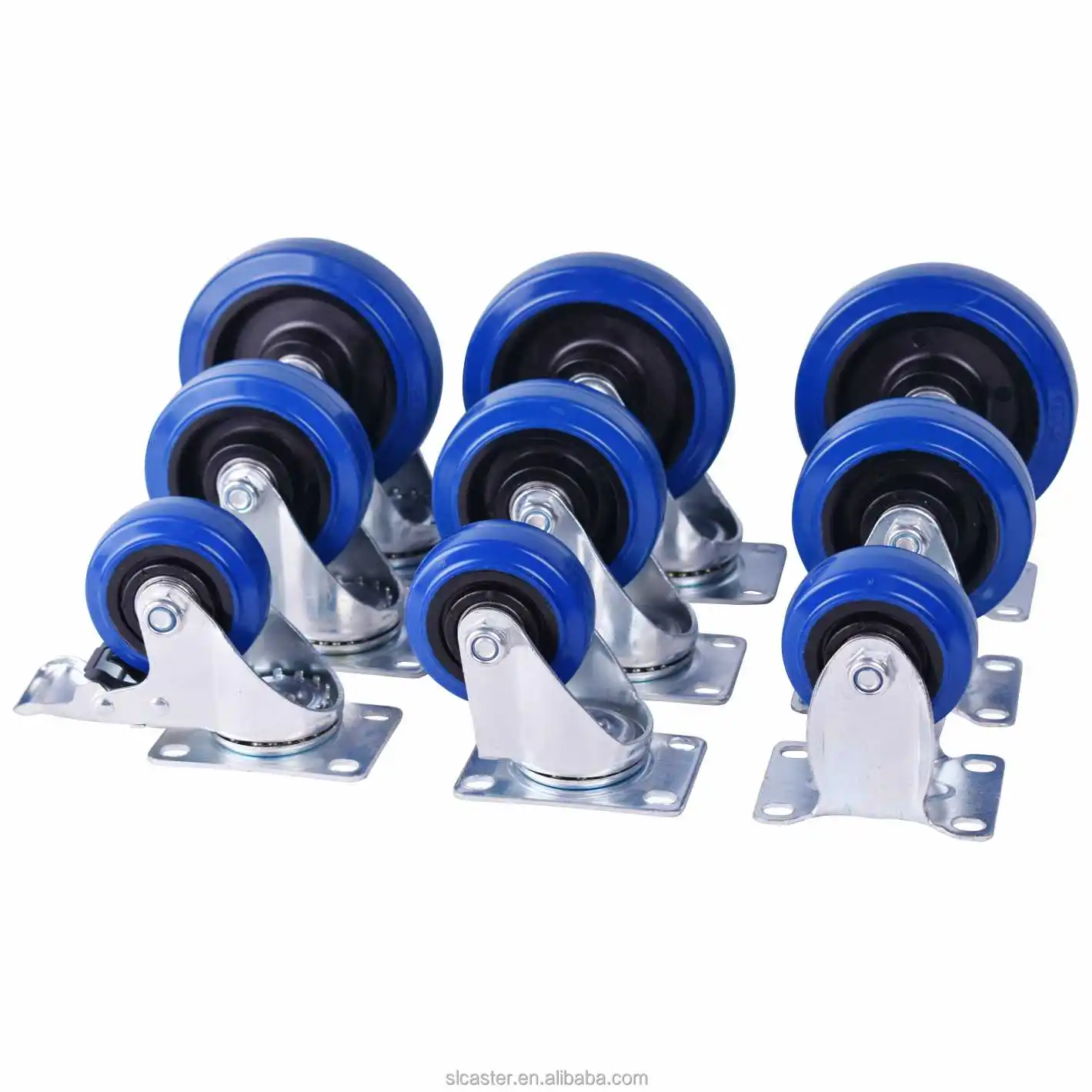 3 4 5 inch Blue Rubber Caster steering wheel with brake