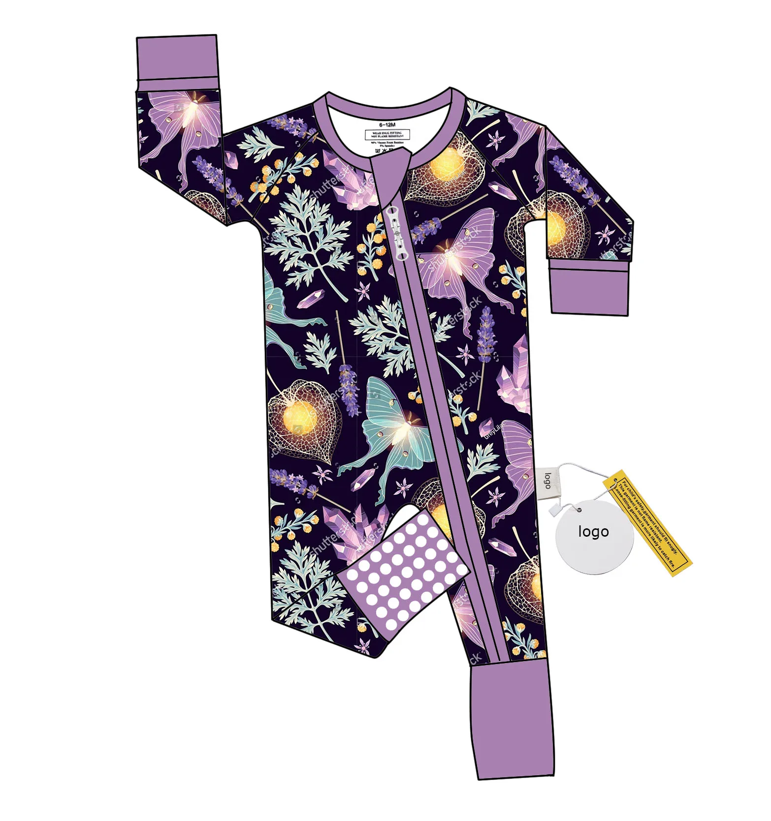 wholesale butterfly organic bamboo cotton long sleeve cnovertible baby two way girl zipper romper