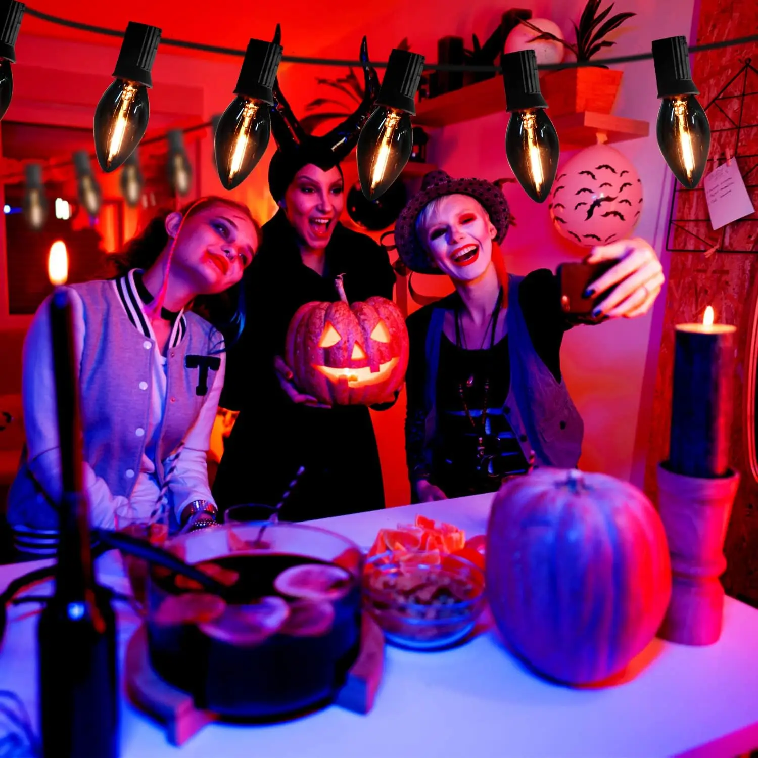 Bulb manufacturers Outdoor Halloween Decoration Light base UL 25FT 25LT C7 LED Black String Light Picnic