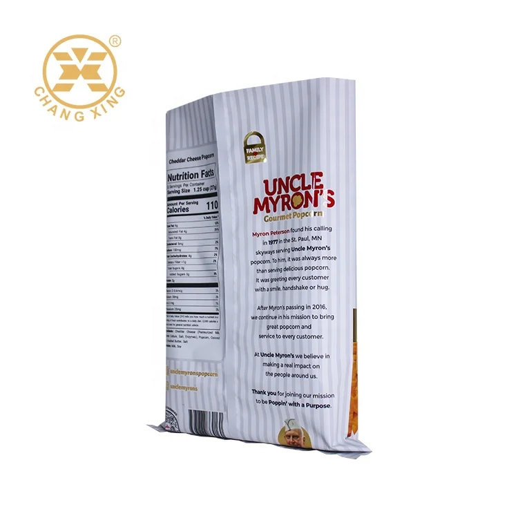 Gourmet Popcorn Packaging bag Three side sealed Food contact plastic food Gourmet packaging bag