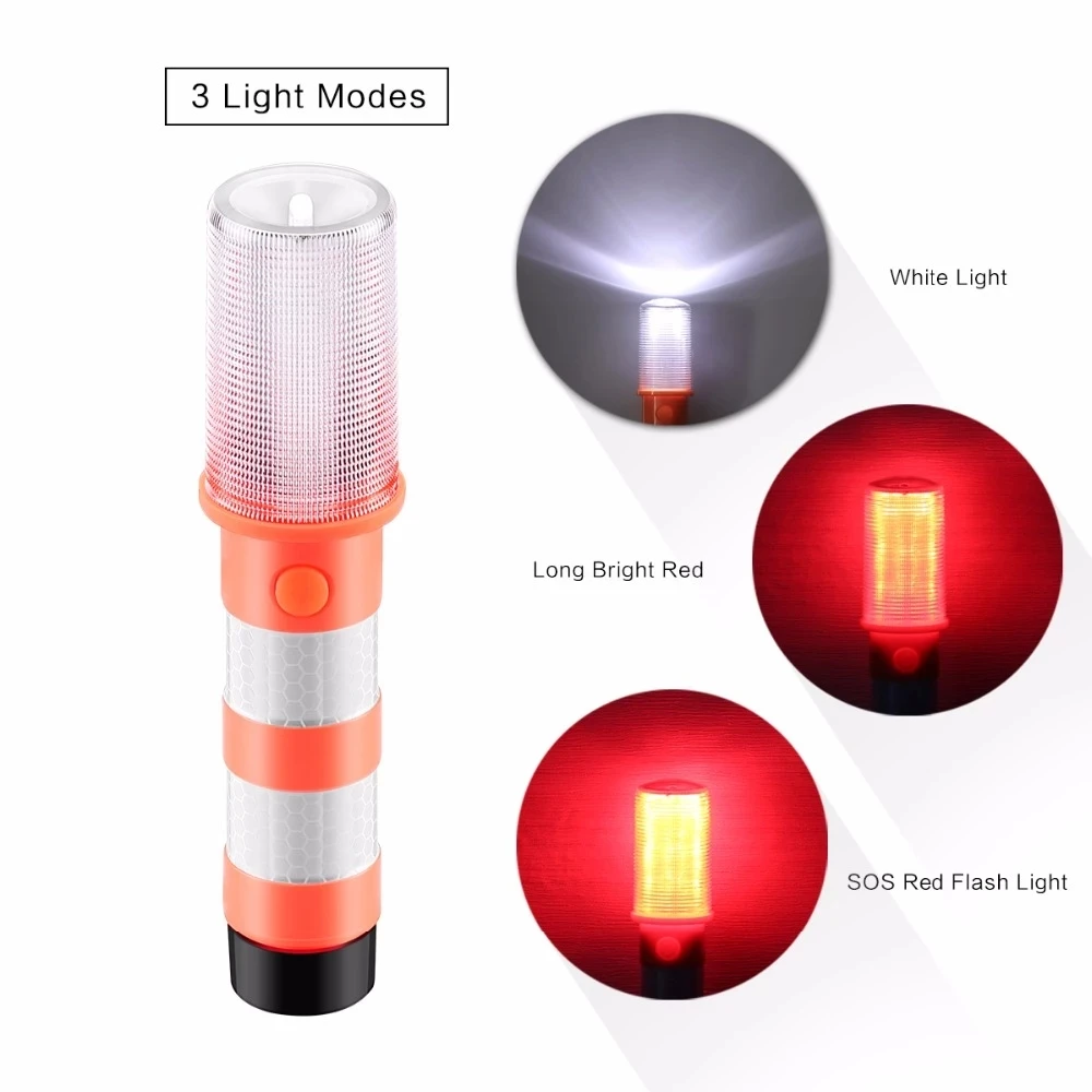 2pc LED Magnetic Flashlight Emergency Roadside Flares Detachable Stand Beacon Safety Strobe Light Warning Signal Alert SOS Light