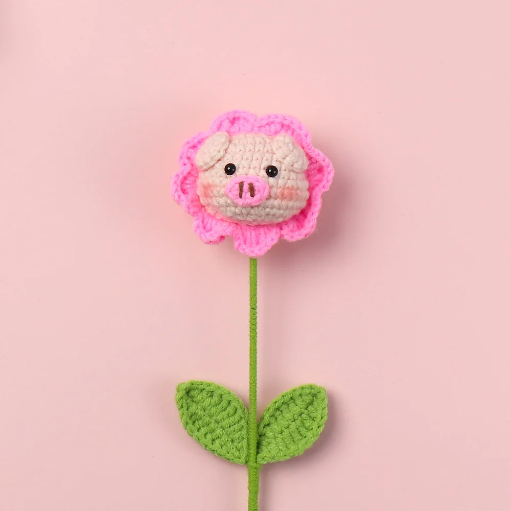 H057 Wholesale Handmade Crochet Animal Sheep Bear Frog Piggy Persimmon Flower Branch Children Artificial Flower