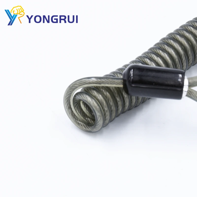 1m flexible stainless steel plastic coil lanyard transparent black PE coated 3mm High Quality lanyards