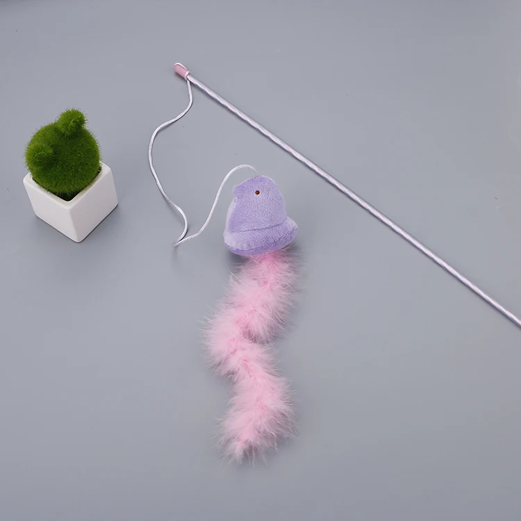 
Wholesale plush bird with feather cat stick plastic pole cat teaser 