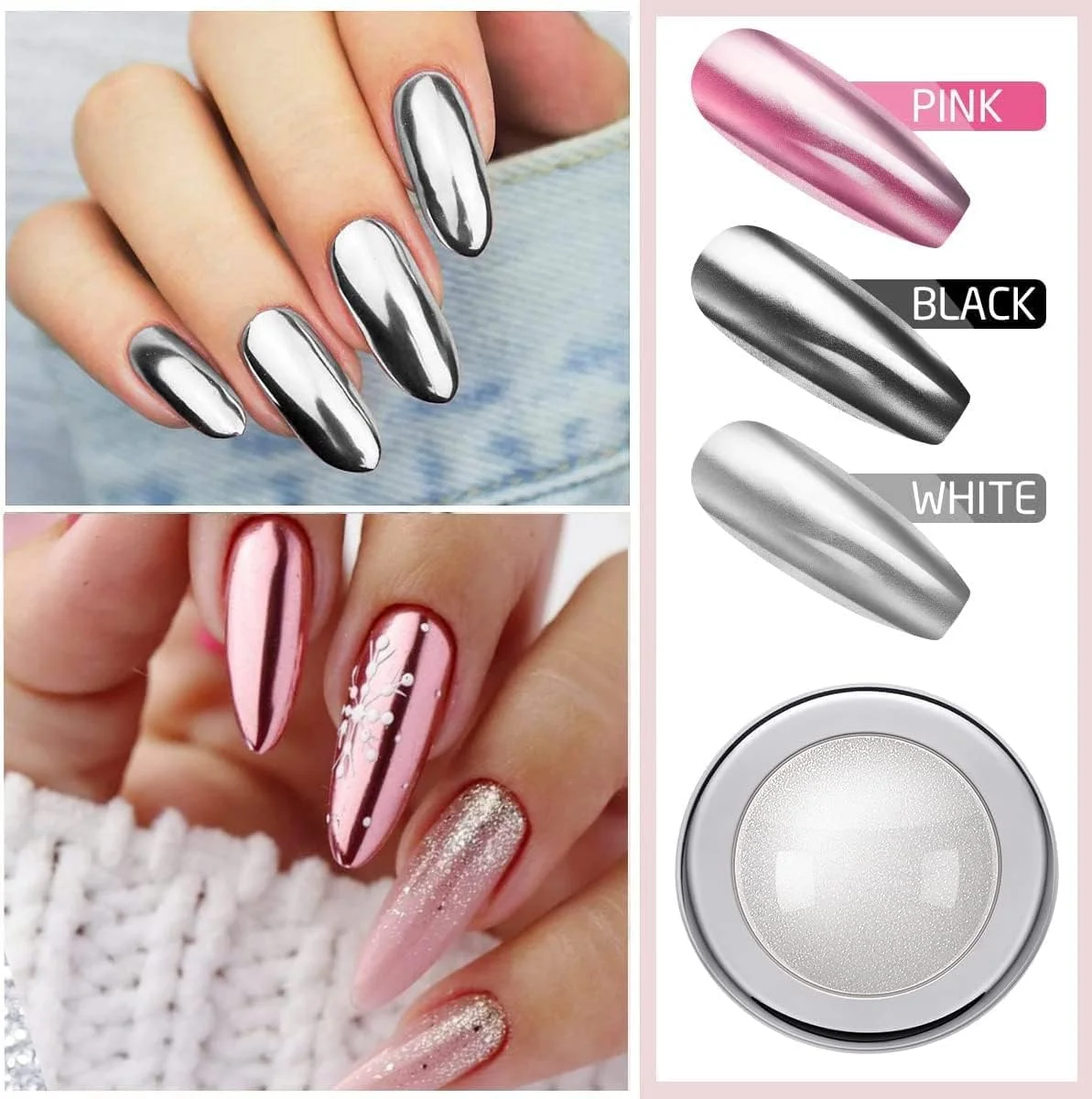 Mirror Nail Powder Pigment Pearl White Nail Art Glitter Dust Chrome Mirror Powder Holographic Decorations For Nails