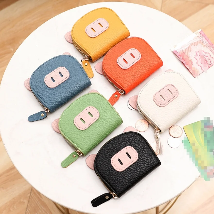 New Portable Mini Card Clips Women PU Leather Cute Pig Money Organizer Multi-card Bank Card Holder Female Storage Pocket Purse