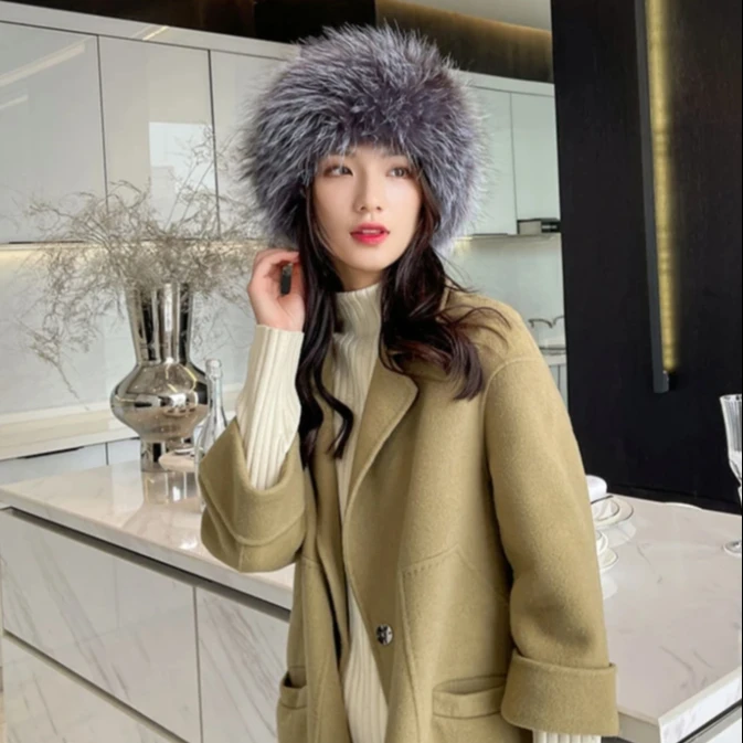 Wholesale Real Fox Fur Headband Winter Women Silver Fox Fur Scarf Knitted Soft Fluffy Fur Collar Neckerchief
