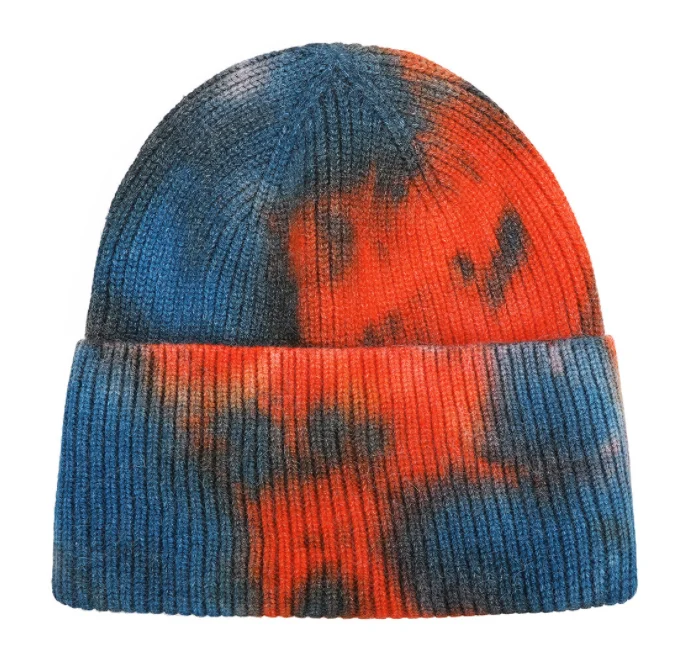 Fashion winter accessories 2021 trendy warm knitted beanie hat women men unisex tie dye toque cuffed gradient color winter hat