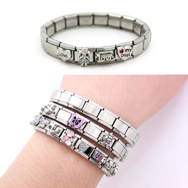 200pcs/Lot 9mm Stainless Steel Italian Charms Bracelet Italian Charm Bracelet for DIY Fashion Jewelry Accessories