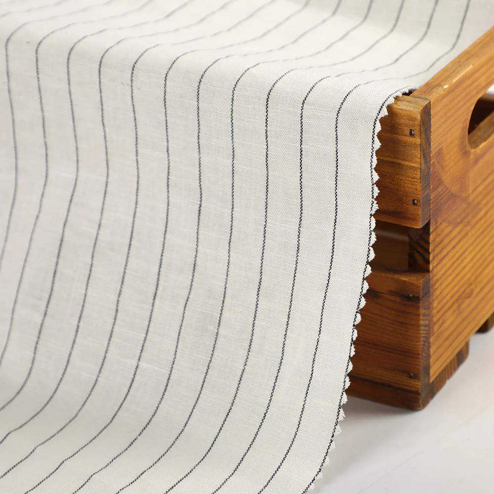 New Arrivals dress shirt cloth Yarn Dyed spandex Wholesale roll price natural colors Plaid stripe pure Linen Fabric
