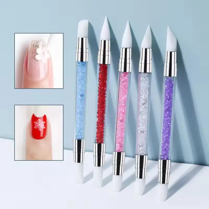 Quickly delivery Dual-ended Nail Art Silicone Sculpture Pen Brush 5/1pcs 3D Powder Liquid Manicure Dotting Brush Tools