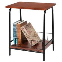 Homaterial Vintage Industrial Side Table with Basket Storage, 2-Tier Metal Frame Farmhouse Style End Table for Living Room
