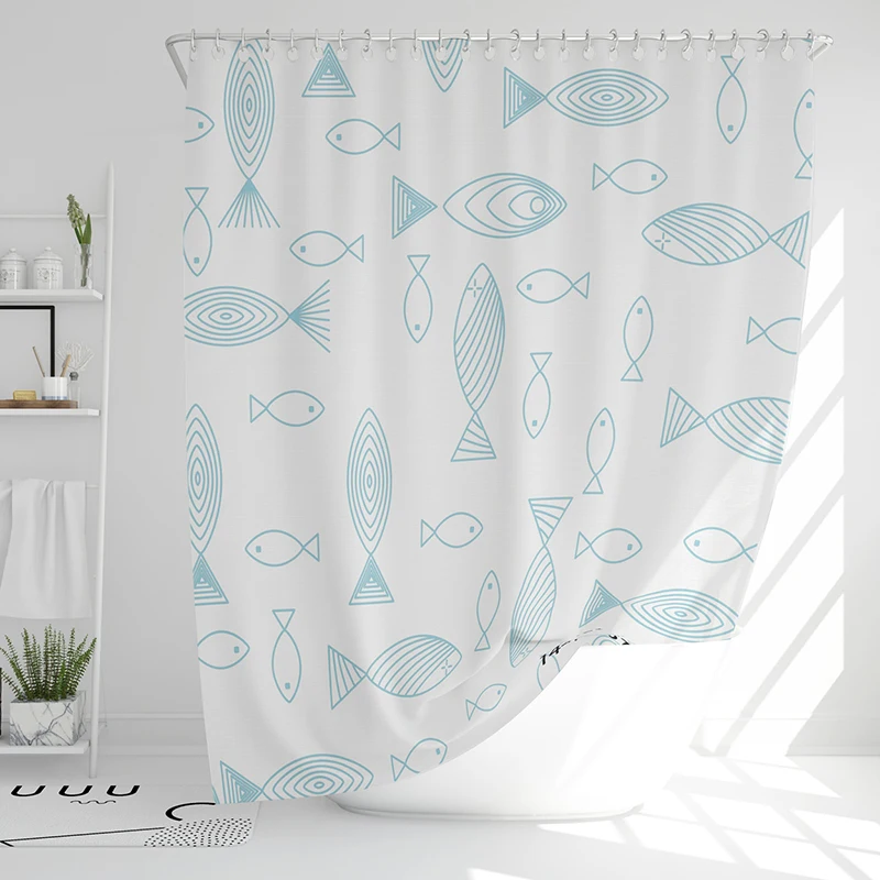 Fish pattern Repeat PEVA Shower Curtain Waterproof Washable  Bathroom Decor Shower with Hooks Custom Color