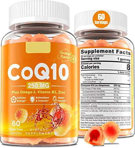 Orange Flavor COQ10 Gummies With Omega 3 Vitamin B3 Zinc Antioxidant Candy Nutritional Supplement For Cellular Energy