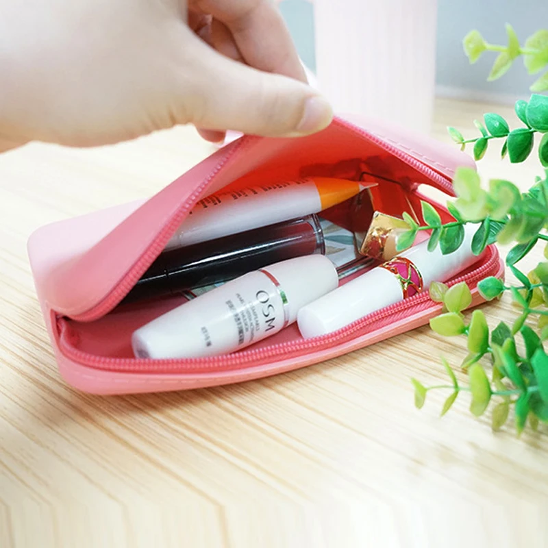 Small Cosmetic Makeup Bag Silicone Bag for Women Silicone Make up Bag with Zipper Travel Cosmetic Organizer for Women and Girls