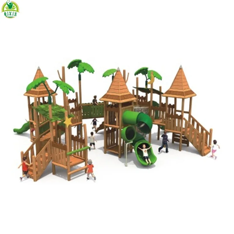 2021 New design cheap kids wood outdoor playground equipment plastic wooden playground
