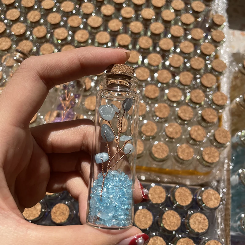 Natural Crystal Glass Gravel tree  Wishing Bottle  Healing Stone Natural Polished Stones Lucky glass bottle gift