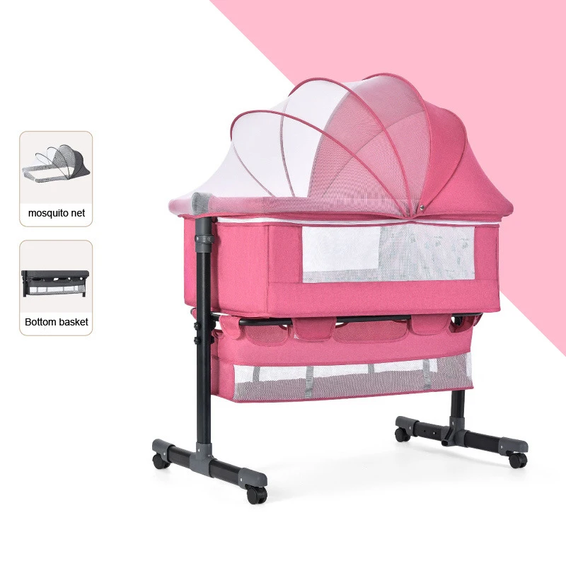 Multifunctional mobile crib splicing large bed, newborn cradle bed, foldable nursing treasure bed Bedside crib
