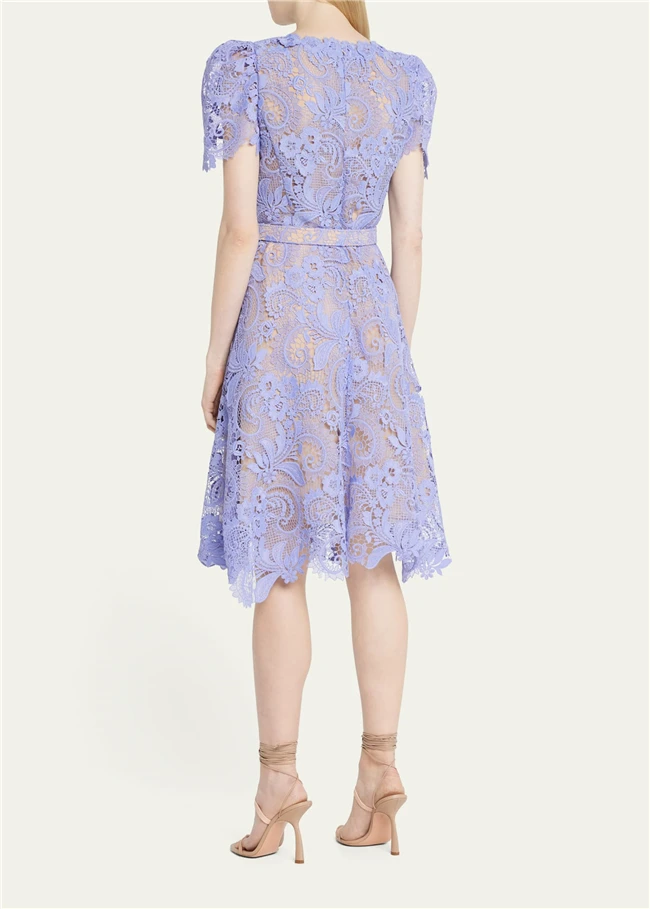 2023 Summer Wholesale Casual Elegant Ladies Short Sleeve High End Hot Lace Midi Dresses for Women