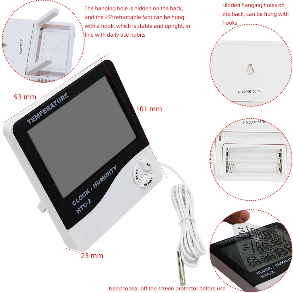 HTC-2 Best Digital Thermometer Hygrometer Weather Station Indoor Digital Temperature Humidity Meter Barometer
